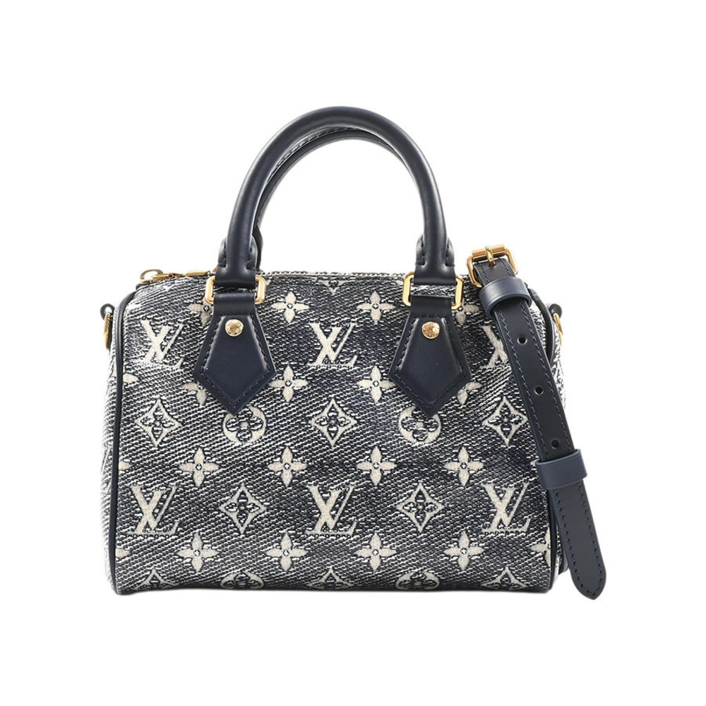 Louis Vuitton Speedy Bandouliere 2Way Shoulder Bag Leather Navy Blue